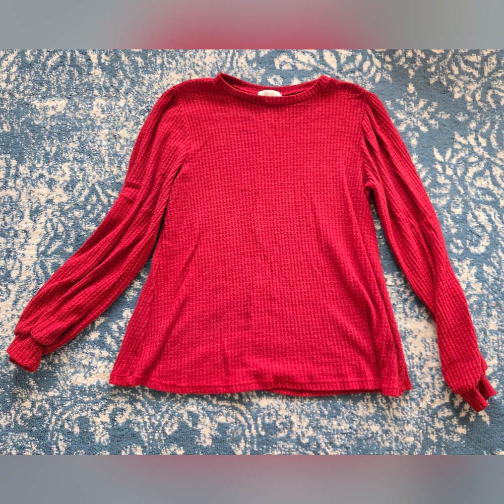 Red Waffle Knit Women's Top Size Small
